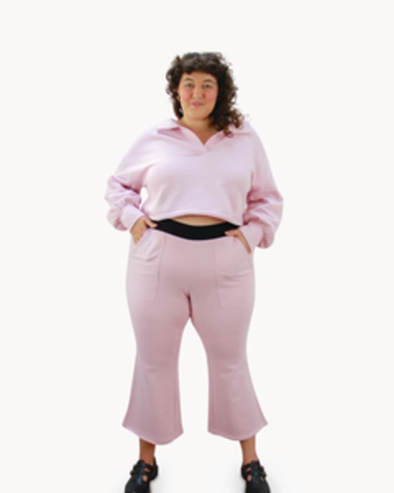 Front of a model wearing a size L Victoria Polo Fleece Set in BALLET by Lovefool. | dia_product_style_image_id:249574